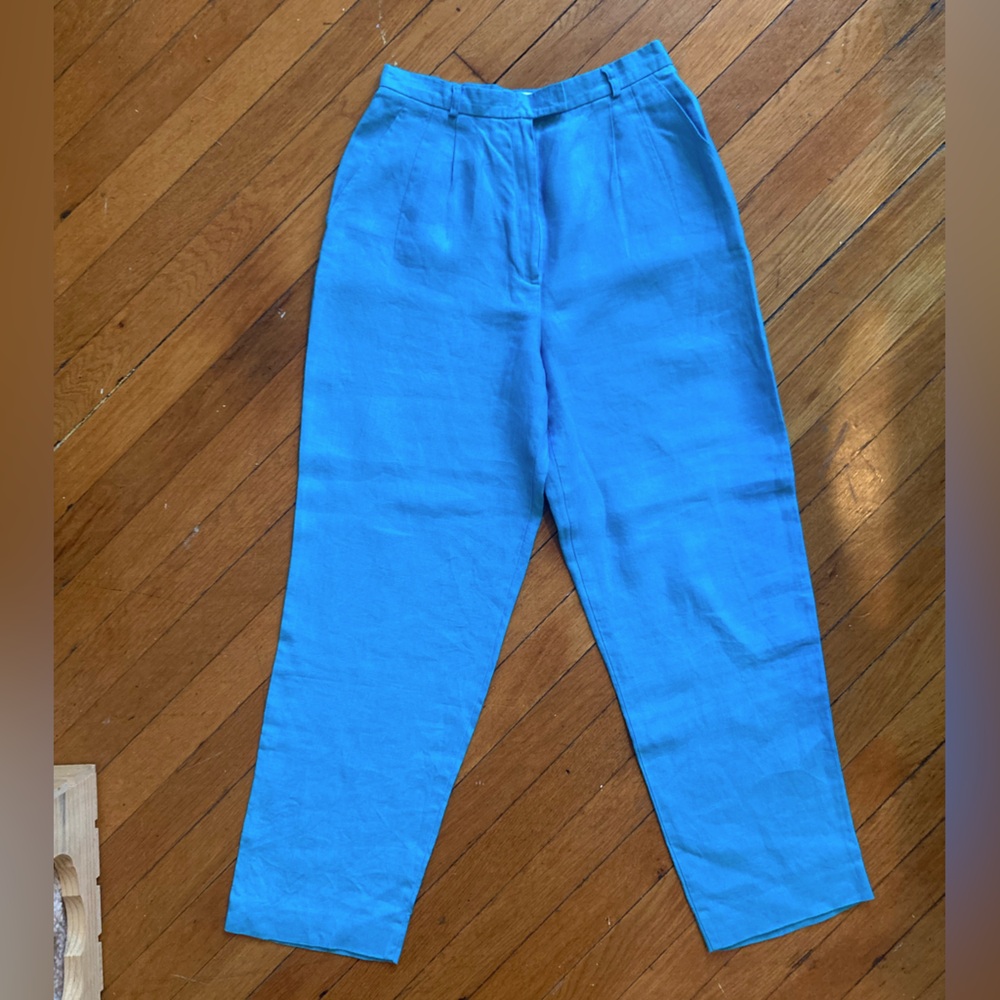 Talbots Linen High Waisted Pants, size 6, Teal Blue